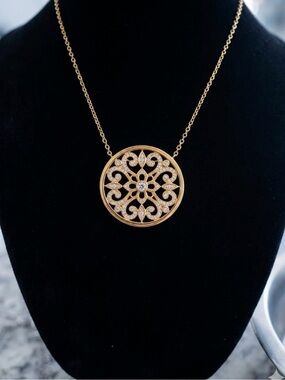 Touchstone Crystal by Swarovski Gold Filigree Medallion Necklace